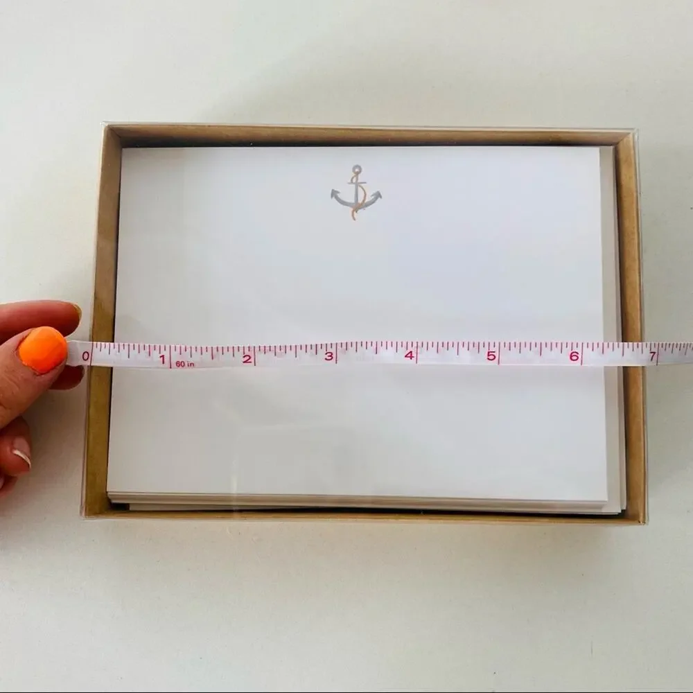 3 NEW ANTHROPOLOGIE White Grey Illustrated Anchor Nautical Card Notecards s/10